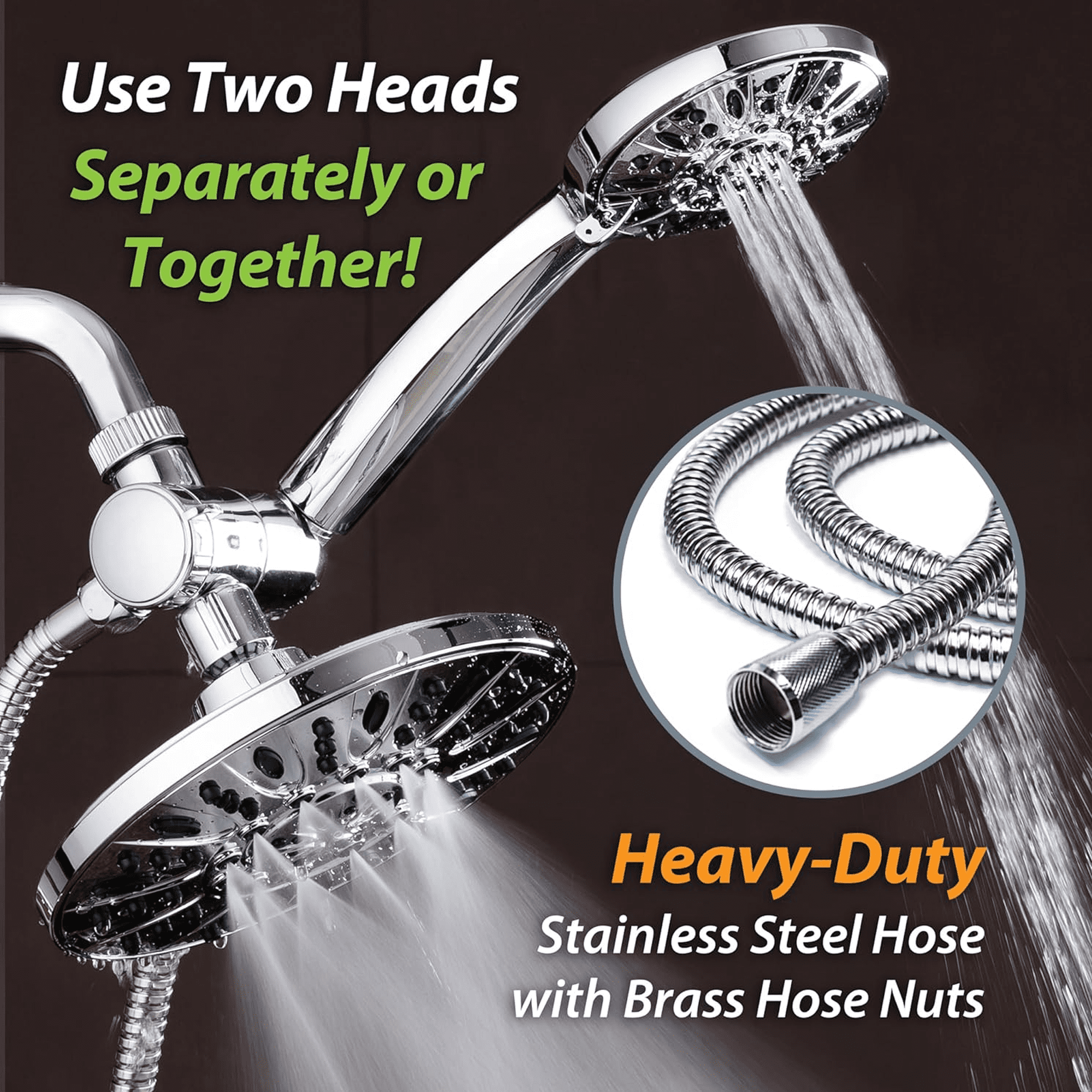 SERABETTO  Handheld showerhead with Filter,Dual 5-inch showerheads Pulsating Rain Shower Head, 7+2Mode Hand Held Shower with Hose 60in