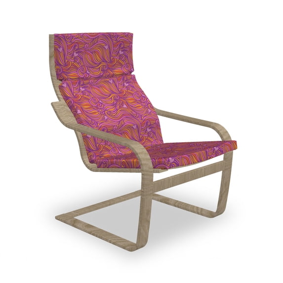 Yellow and Purple Armchair Pad and Slipcover, Funky Hand Drawn Swirls and Hearts Pattern, 1 Piece Soft Cushion Replacement with Removable Cover, Burnt Sienna Purple, by Ambesonne
