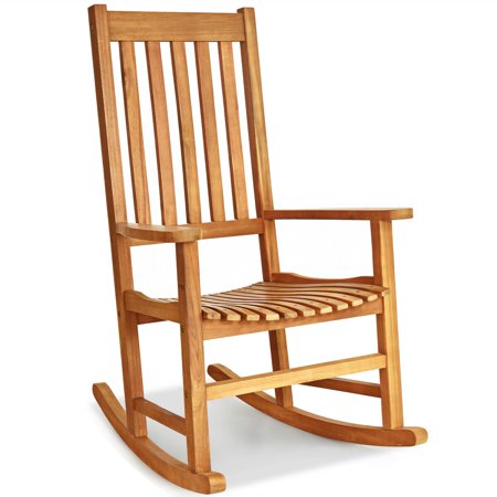 Gymax Wooden Rocking Chair Porch Rocker High Back Garden Seat For Indoor Outdoor Teak Walmart Canada