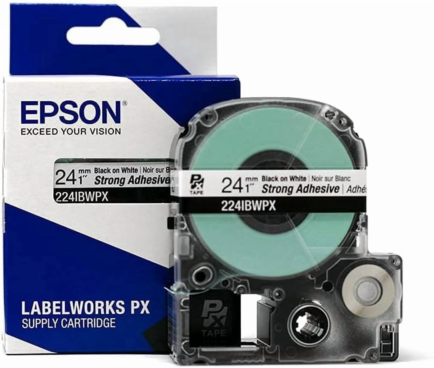 Epson LABELWORKS 224BWPX - Black on White PET Label Maker Tape - 1" (24MM) Wide, 30'