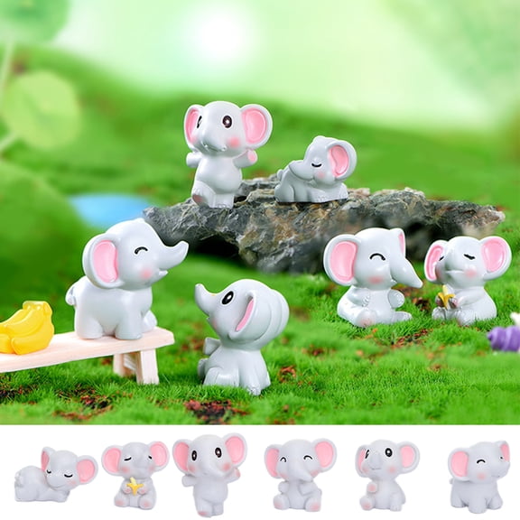 SPRING PARK 7Pcs Realistic Looking Small Elephant Statue Miniature Fairy Garden Accessories, DIY Dollhouse Decoration,Miniature Figurines, Micro Landscape Ornaments