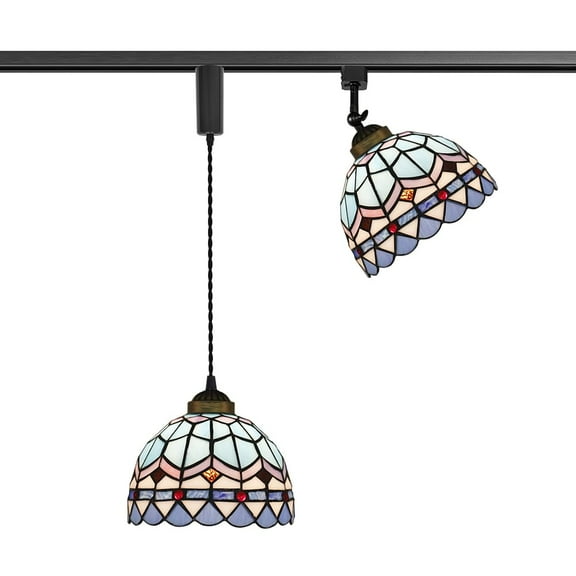 KAYYELAMP H-Type Track Mount 1Pcs 3.9Ft Adjustable Cord Pendant Light, 1Pcs Adjusted Angle Tiffany Track Lamp Handmade Blue Glass Shade For Home Office(No Bulb, Track)