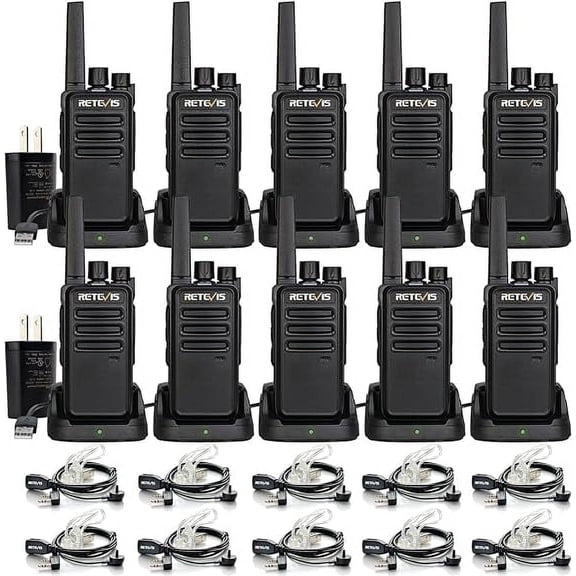 RT68 Two-Way Radios Long Range, Walkie Talkies for Adults, 2 Way Radio with Earpiece, Walkie Talkie Rechargeable with Charging Base, for Manufacturing Restaurant Business School(10 Pack)