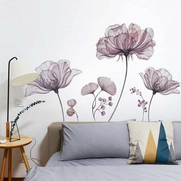 Autocollants Muraux Vintage en Forme de Fleur – Décoration Murale Florale Transparente – Autocollants Muraux Romantiques pour Chambre et Salon – Beaux Autocollants Rose Foncé