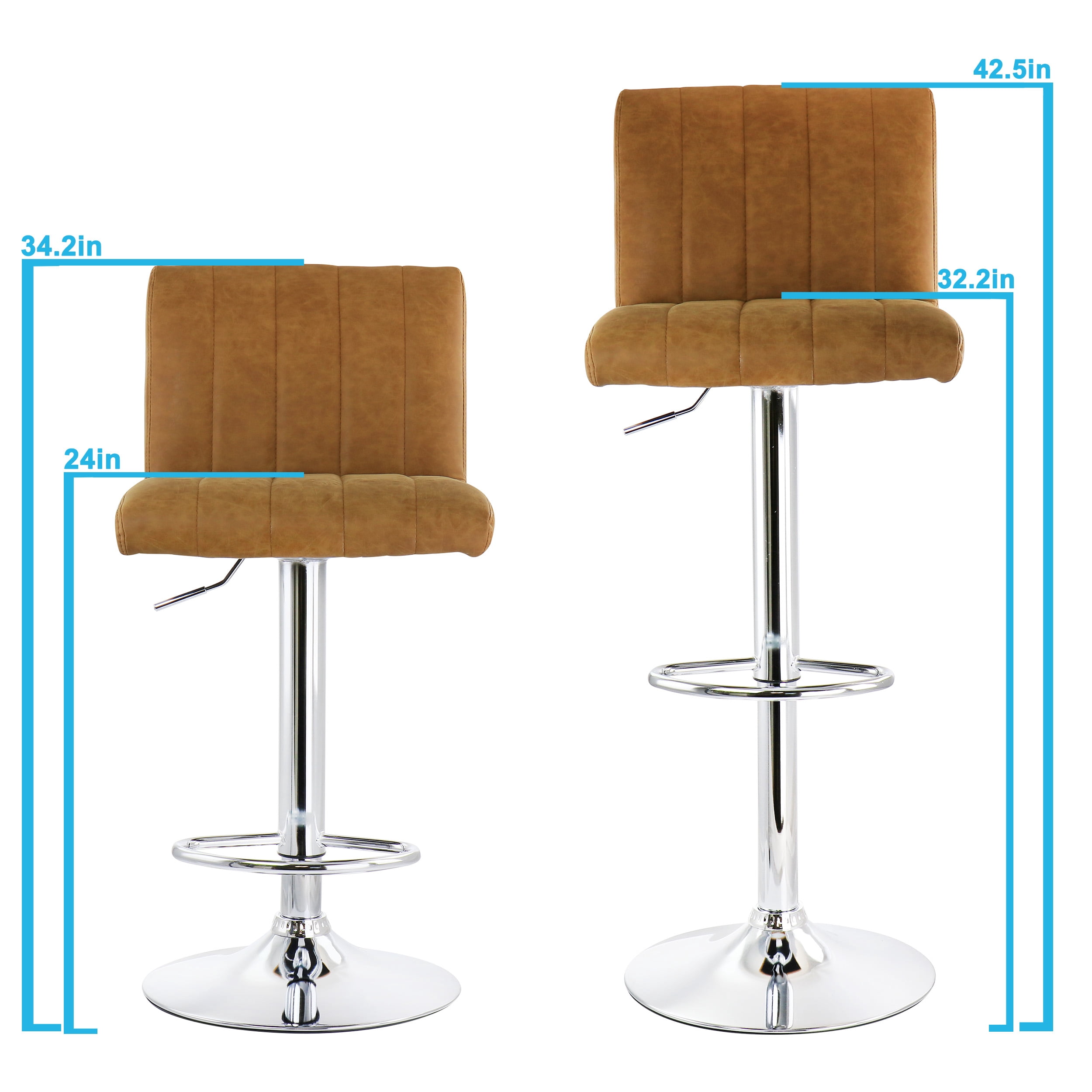 Elama Bar Stool with Adjustable Height & Swivel, Camel, Set of 2