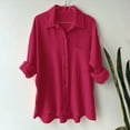 thumbnail image 2 of ORT Women Linen Shirts Button up Cotton Short Sleeve Dress Shirt Textured Collared Summer Work Blouse(Z1-Hot Pink,3XL), 2 of 4