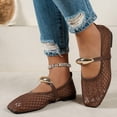 thumbnail image 4 of Rokment Metallic Gold Buckles Fishnet Ballet Flat Dress Shoes for Women Ladies Fashion Casual Mesh Square Toe Low Heels Business Office Work Slip on Loafers Summer Fall Brown Size 8, 4 of 7