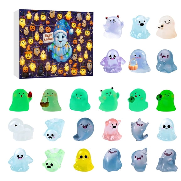 Halloween Advent Calendar Glow in The Dark Mini Ghost Figurines Luminous Resin Statues for Garden Decor 24 PCS Set Halloween Countdown Calendar Advent Calendar for Kids Small Ghost Toys for Dollhouse
