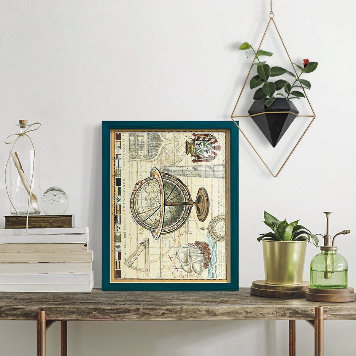Nautical Map II -Framed Print w/glass-Ocean Blue