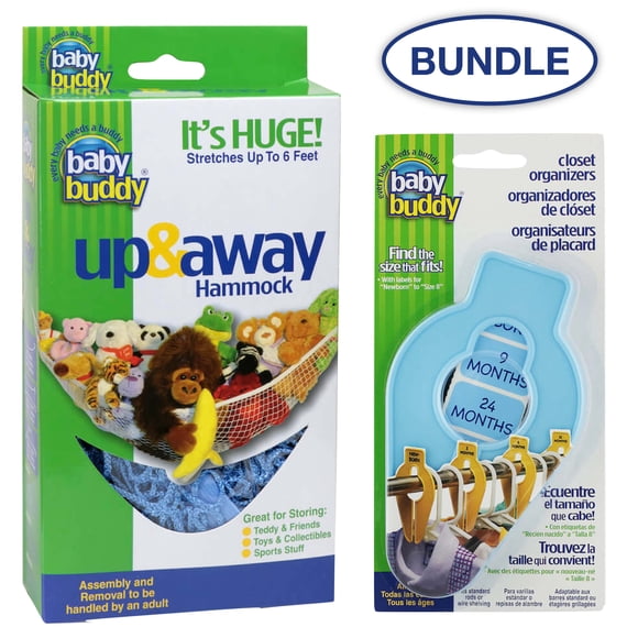 Baby Buddy Bundle- One Up & Away Hammock & Closet Organizers 5ct, Kids Stuffed Animal Hammock, Baby Clothes Closet Dividers Nursery Clothing Organization for Babies and Kids, Toy Storage, Blue