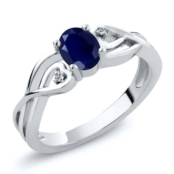 Gem Stone King 0.56 Cttw Oval Blue Sapphire and White Lab Grown Diamond 3-Stone Engagement Ring for Women | 925 Sterling Silver | Three Stone Wedding Engagement Anniversary Promise Ring | Size 6