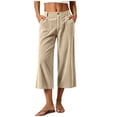 thumbnail image 2 of Women's Corduroy Culottes Wide Leg Cropped Pants Button Fly High Waisted Casual Capri Trousers with Pockets Flattering Vintage Style for Summer Everyday Wear, 2 of 5