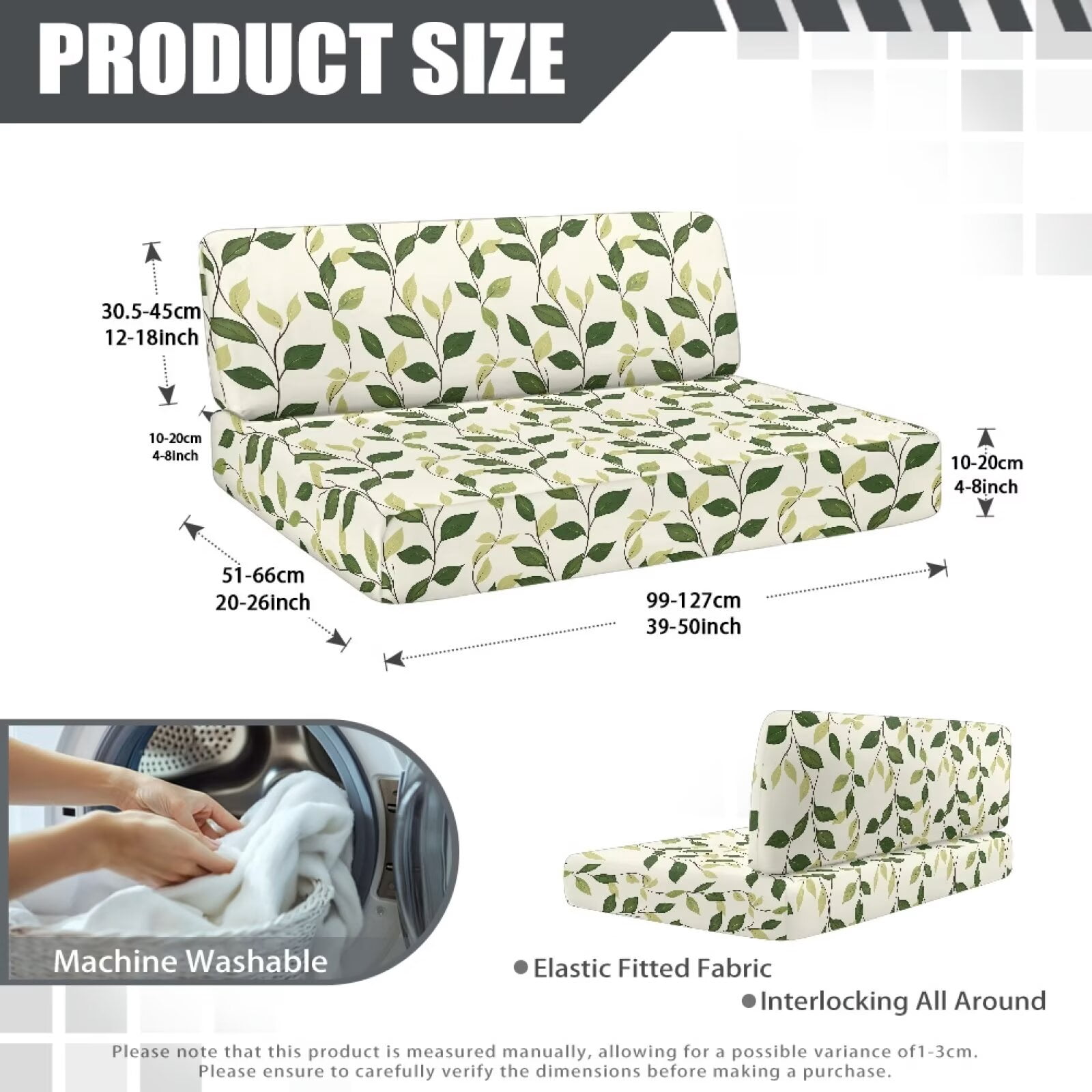 XYZCANDO Leaves RV Dinette Cushion Covers Universal RV Accessories for Inside Cushion Covers for Couches and Sofas Washable Sofa Slip Covers for 2 Seat Cushion Couch Slip Covers for Loveseat White
