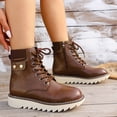 thumbnail image 2 of EKVAHL Women's Lace‑Up Platform Ankle Booties, Faux Leather Side Zip Low Chunky Heel Boots, Rugged Lug Sole Casual Walking Boots Brown, 2 of 5
