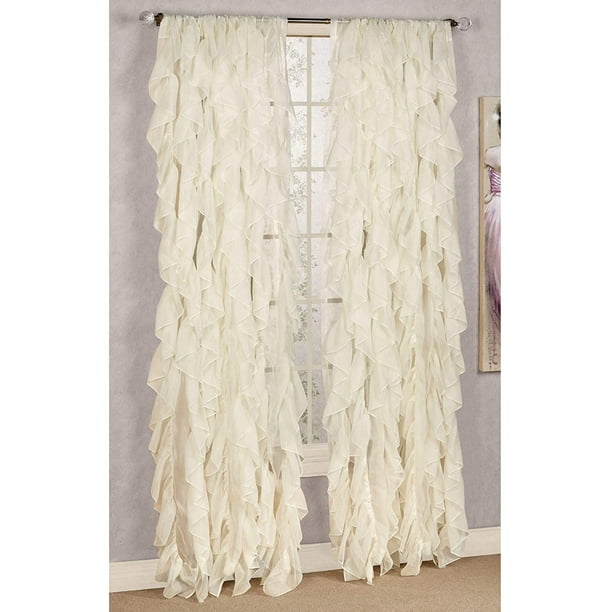 Lorraine Home Fashions Cascade Ivory 63 Shabby Chic Sheer Ruffled Curtain Panel Com Lorraine Home Fashions Cascade Ivory 63, Ivory Ruffle Curtains