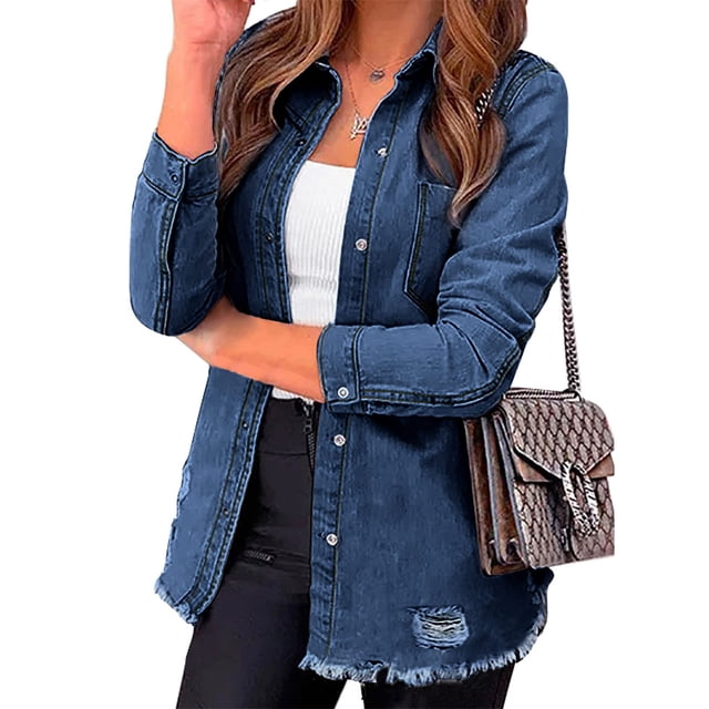 Long Sleeve Coat, Machine Washable Casual Women Denim Jacket With Pocket For Home Leisure ANGGREK Otros