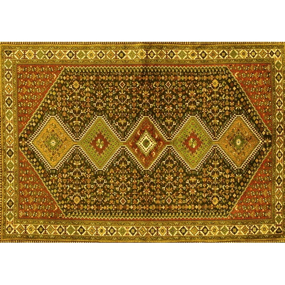 Ahgly Company Machine Washable Indoor Rectangle Persian Yellow Traditional Area Rugs, 6' x 9'
