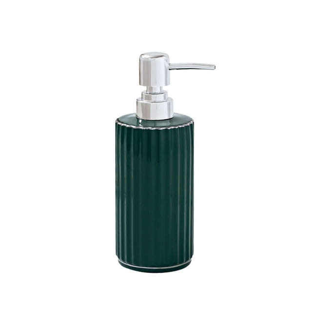 Dispensador de jabón de cerámica con borde plateado for baño y cocina, ideal for lociones, aceites esenciales y jabones líquidos.