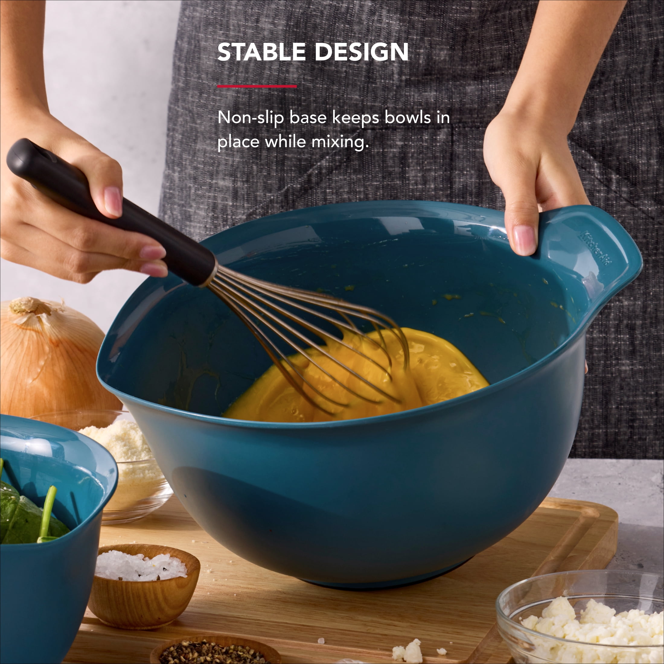 KitchenAid 3-Piece Nesting Plastic Mixing Bowls Set, Agave
