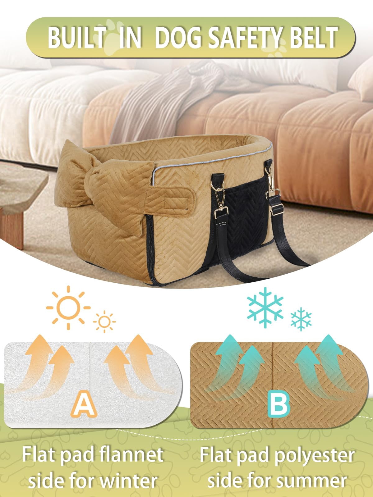 Small Dog Car Seat  Portable With Soft Washable Cushion Center Console For Dogs Up To 13lbs(brown)