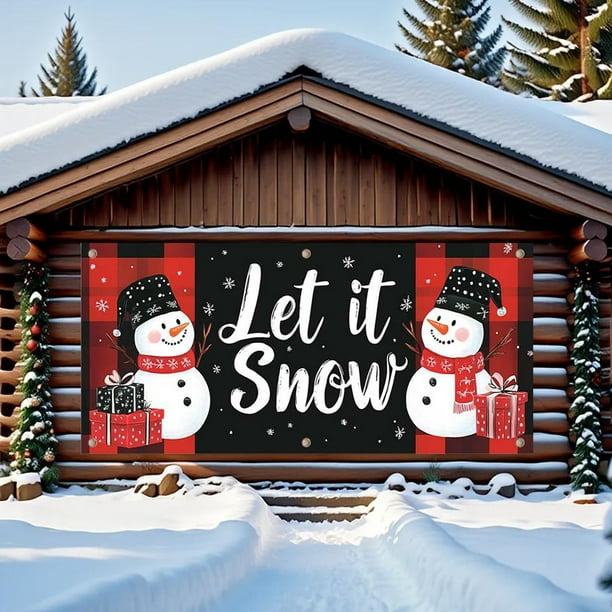 Pancarta Navideña para Puerta de Garaje | Fondo Grande de Poliéster de 400 X 180 Cm para Decoración de Jardín | Tela Lavable Resistente a La Decoloración con Estampado Festivo de Papá Noel, Muñeco de