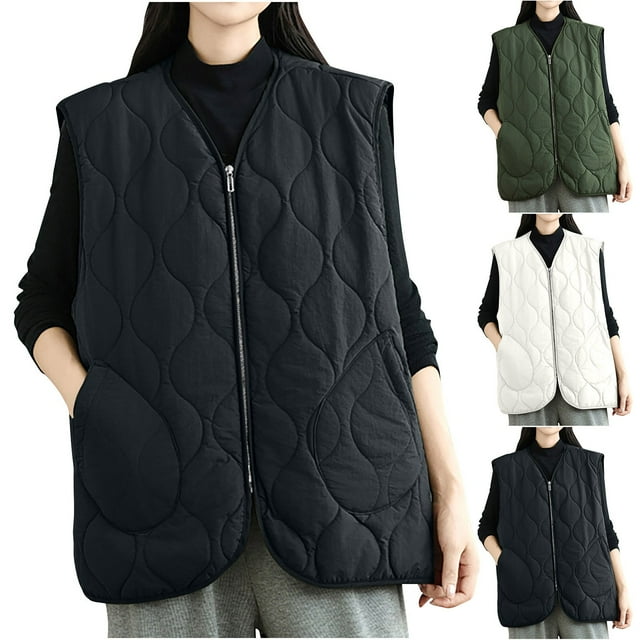 QTOCIO Vestes Décontractées pour Femmes, Veste d'Automne Sans Manches Côtelée Unie Mode Décontractée