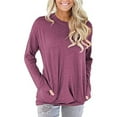 thumbnail image 3 of OlLIGET Fashion Woman O-Neck Long Sleeve T-Shirt Summer Solid Pocket Loose Blouse Tops Purple XL, 3 of 7