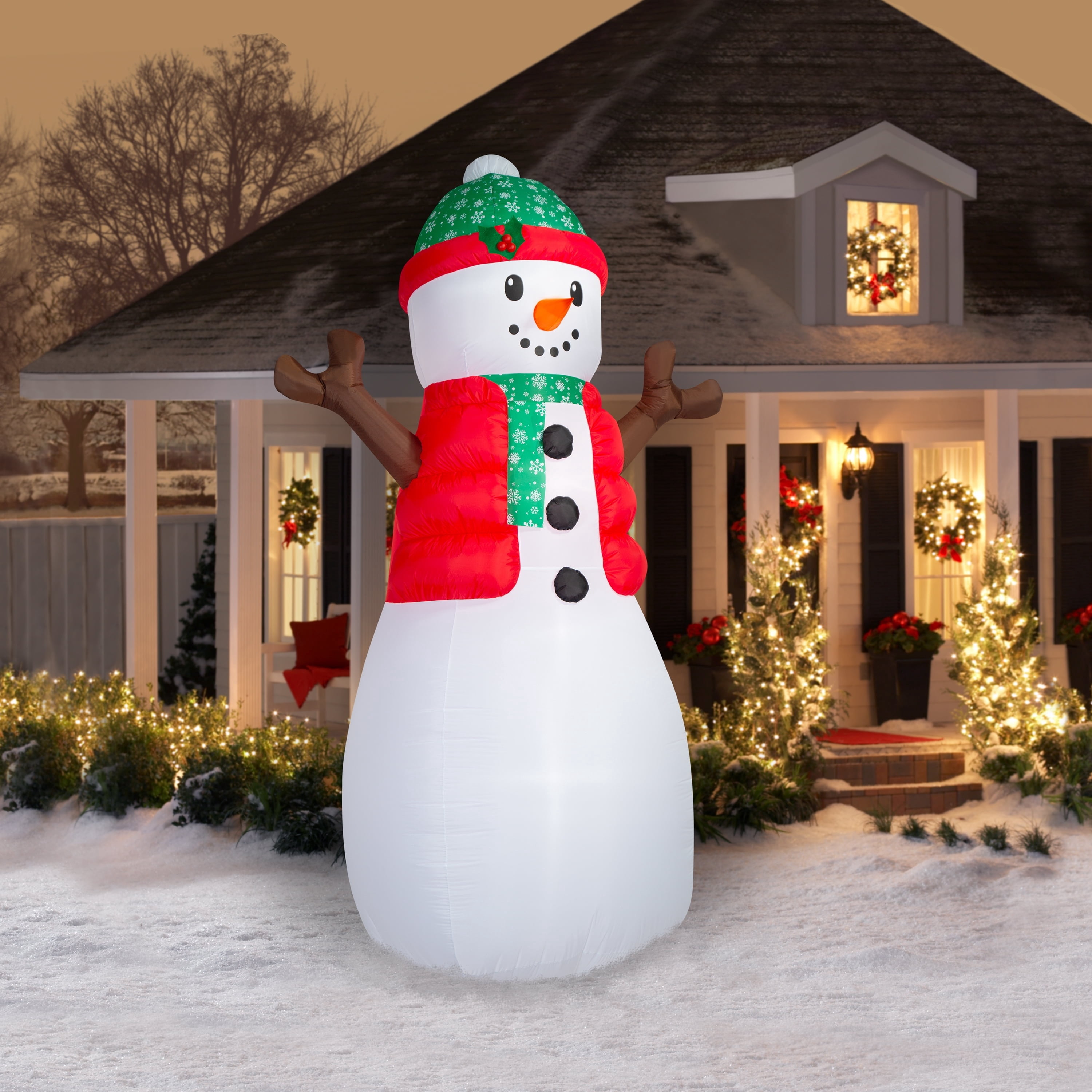 Multicolor Snowman Christmas Airblown Yard Inflatable, 10', by Holiday Time