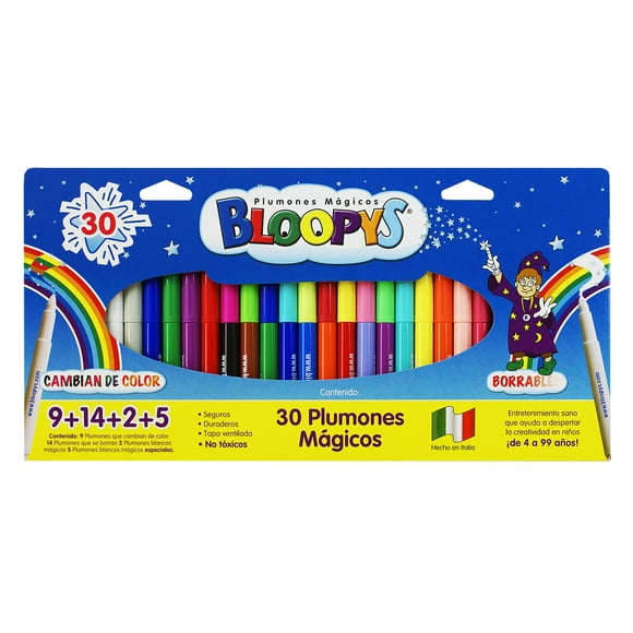 Plumones Mágicos Bloopys 30 Marcadores Cambian de Color y se Borran