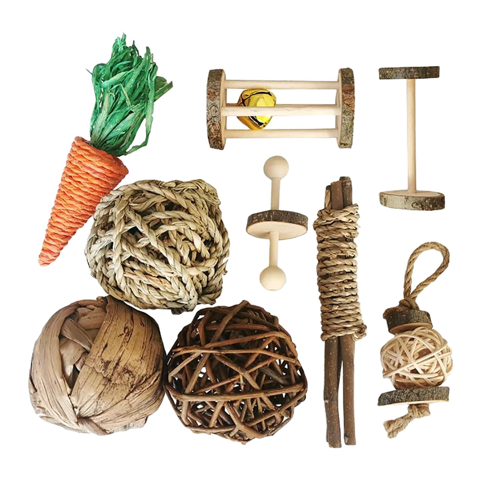 FashionCha Wooden Hamster Rabbit Chew Toys Set Corn Carrot Woven Balls Hamster Toys Set for J