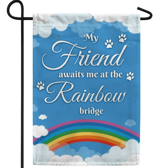 America Forever Pet Memorial Garden Flag - Reuniting On The Rainbow Bridge, Lost Pet Cat Dog Bereavement Remembrance - Double Sided Seasonal Yard Outdoor Decorative Flag - 12.5" x 18"