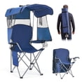 thumbnail image 1 of VEVOR Camping Chair with Canopy Shade, Folding Beach Chair with Canopy & Magazine Pocket, 2 Cup Holders, 330 lbs Heavy Duty Support, Carry Bags for Outdoor, Camp, Fishing, Tailgates, Deep Blue, 1 of 9