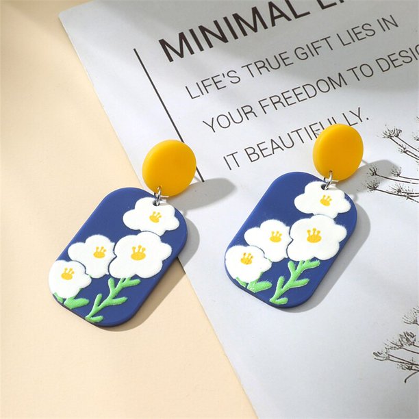 Nuevo patrón Pendiente Nuevo Retro FlowerContrast Color Square Pendientes Acrílico Simple Candy Color Pendientes Pendientes Piercing Dengxun unisex