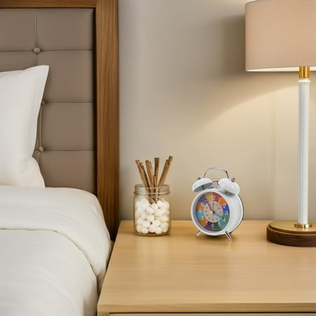 TABLZONE Compact White Retro Twin Bell Alarm Clock with Backlight for Desk, Quiet Sweep, Battery Operated