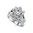 thumbnail image 2 of Dazzlingdaimonds Jewels 925 Sterling Silver 2.00 Ct Round Cut Diamond Flower Wedding Engagement Thanksgiving Christmas Bridal Ring Set 14K White Gold Plated For Women's -4, 2 of 4