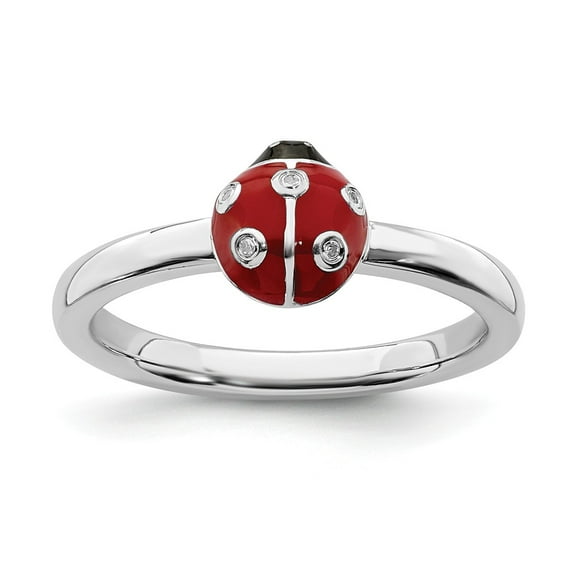 Sterling Silver Stackable Expressions Enameled 0.015 Ct. Diamond Ladybug Ring Size 10