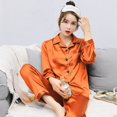 thumbnail image 1 of Conjunto de Pijama de satén y seda para hombre y mujer, ropa de dormir de Color liso, con botones, talla grande, 1 of 4