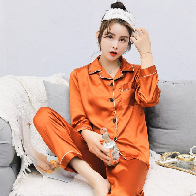 Conjunto de Pijama de satén y seda para hombre y mujer, ropa de dormir de Color liso, con botones, talla grande