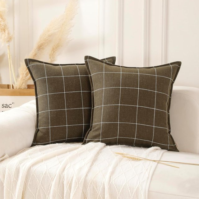 Quality Plaid Pillow Bohemian Style, Back Hidden Zipper Design More Like an Envelope, Linen Pillowcase, Each Pack of 2 Pillowcase Pillows Hand-Pressed Craft Black