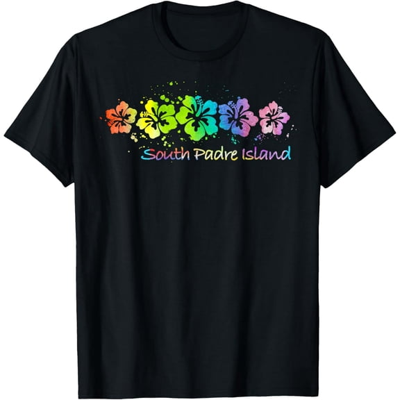 South Padre Island Rainbow Hibiscus Flower Unisex Watercolor Graphic Summer T-Shirt