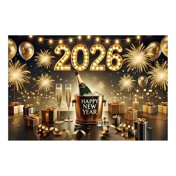 Hagloyecr 2026 Happy New Year Backdrop Glitter Black and Gold New Years Photography Background New Years Holiday Party Decoration For Banner Favor C