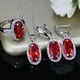 thumbnail image 2 of Elegant Oval Cut Red Cubic Zircon Pendant Huggie Earrings Ring Women Jewelry Set, 2 of 9