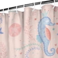 thumbnail image 4 of Seahorse Tropical Nautical Shower Curtain with Cute Cartoon Coastal Underwater Life Print, Shells, Waves, and Jellyfish Pattern, Waterproof Fabric Curtain with Hooks for Beach Bathroom, 4 of 5