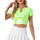 thumbnail image 1 of INSPIRE CHIC Crop Tops Metálicos para Mujeres con Manga Corta y Abertura para Fiesta de Halloween Top Brillante Holográfico S Verde Pastel, 1 of 5