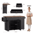 thumbnail image 3 of ROGALIS Kitchen Island w/Outlet&Towel Rack, 60" Kitchen Storage Cart w/Foldable Countertop, Black, 3 of 9