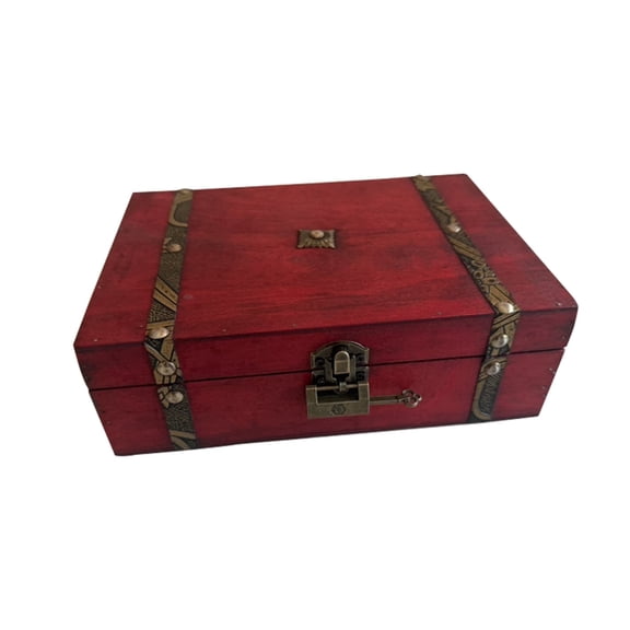 Vintage Wooden Jewelry Box, Decorative Wooden Treasure Storage Box with Lock and Key for Jewelry Keepsake Storage, Cards Collection, Gifts and Home Decoration