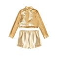 thumbnail image 4 of Alvivi Kids Girls 2 Piece Hip-Hop Dance Outfit Long Sleeve Metallic Crop Top with Shorts Streetdance Gym Dancewear Gold 14, 4 of 5