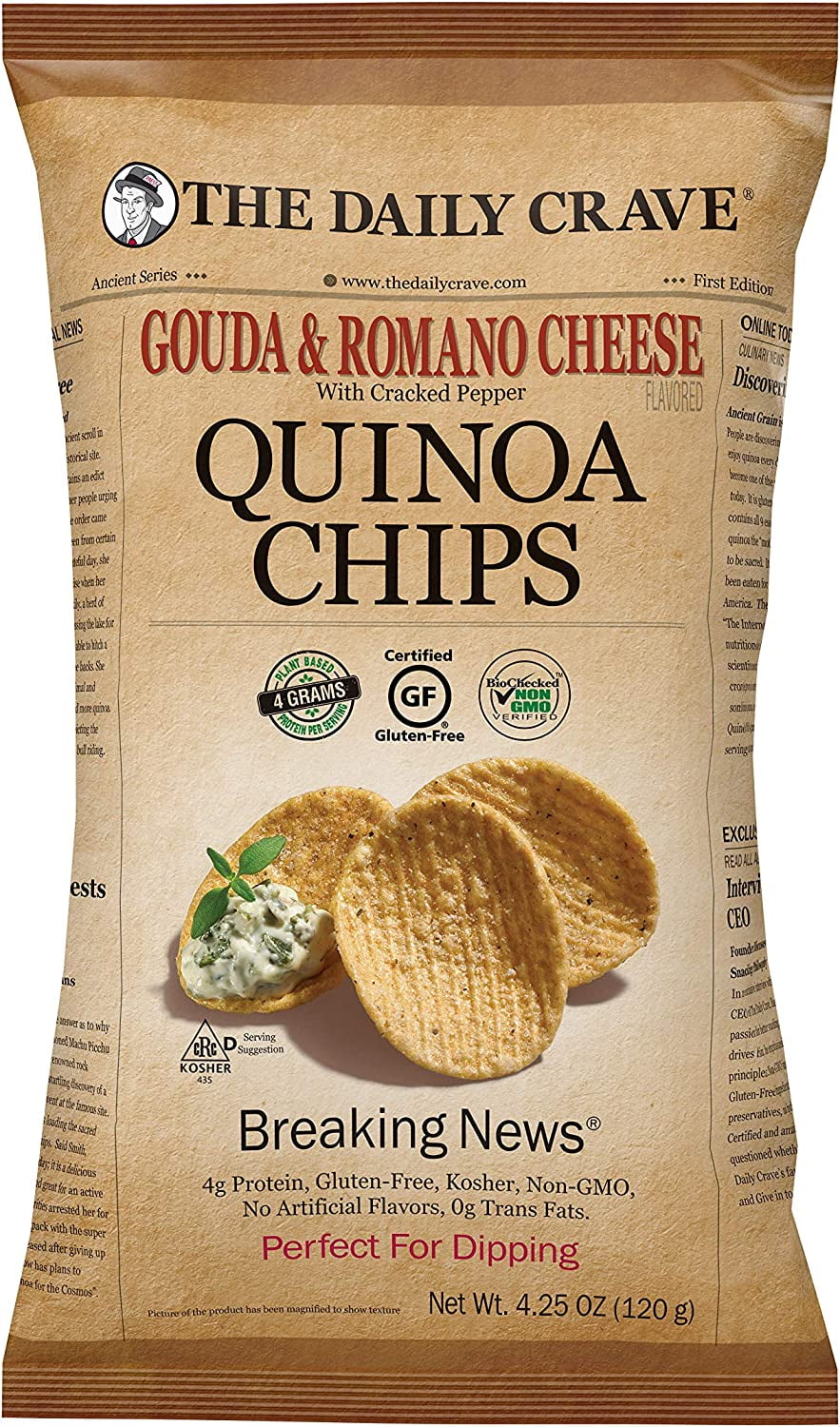 The Daily Crave Gouda & Romano Cheese Quinoa Chips, 4g Protein, 2g Fiber, GlutenFree, NonGmo