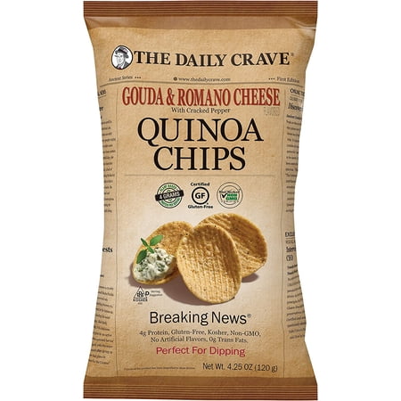 The Daily Crave Gouda & Romano Cheese Quinoa Chips, 4g Protein, 2g Fiber, Gluten-Free, Non-Gmo, 4-Pack 4.25 oz. Bags