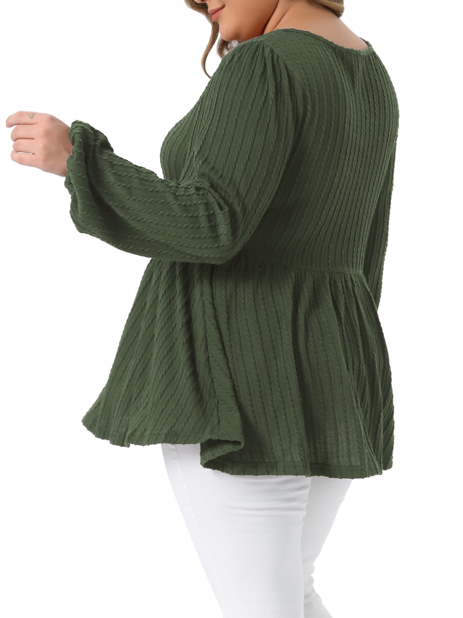 DARING DIVA Women's Plus Blouses Scoop Neck Ruffle Hem Peplum Knit Top 4X Army Green